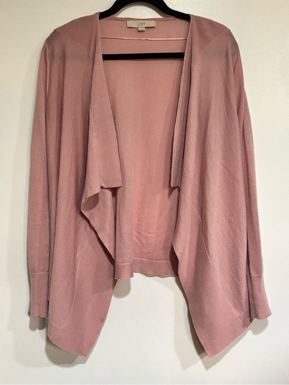 LOFT Open Front Drape Cardigan Sweater Womens S Pink Wool Blend Waterfall Cozy